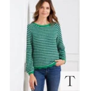 Talbots jacquard crewneck pullover in festive geo print.